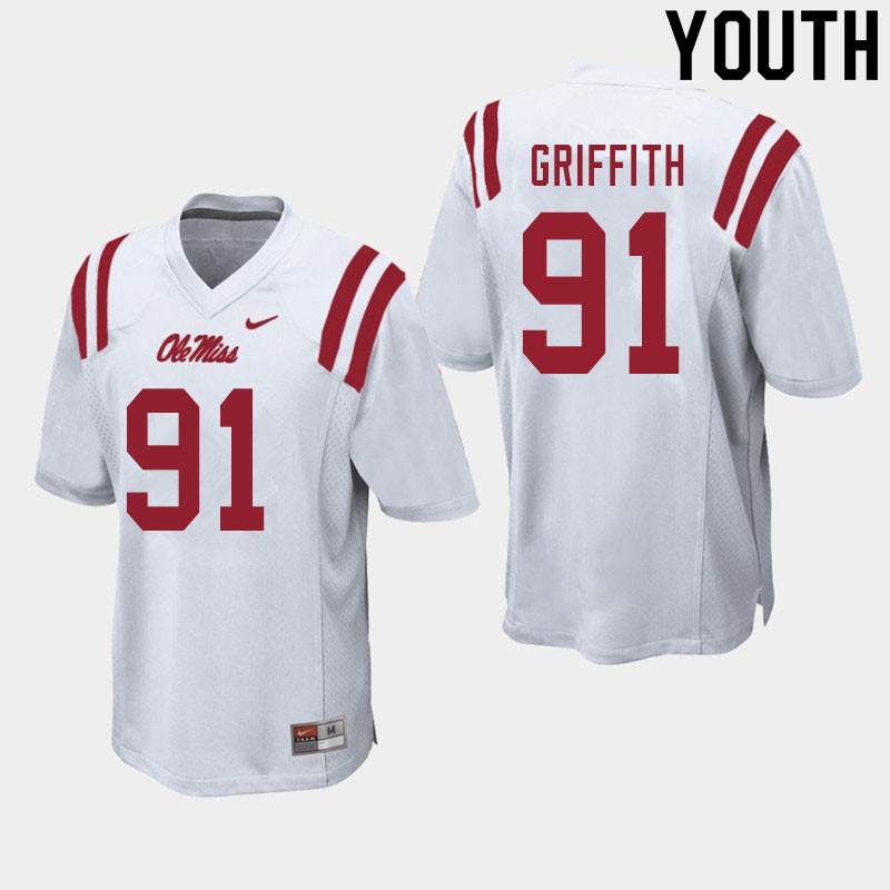 Youth #91 Casey Griffith Ole Miss Rebels College Football Jerseys Sale-White